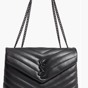 Saint Laurent Black Chevron Quilted Leather Shoulder Bag with Chain